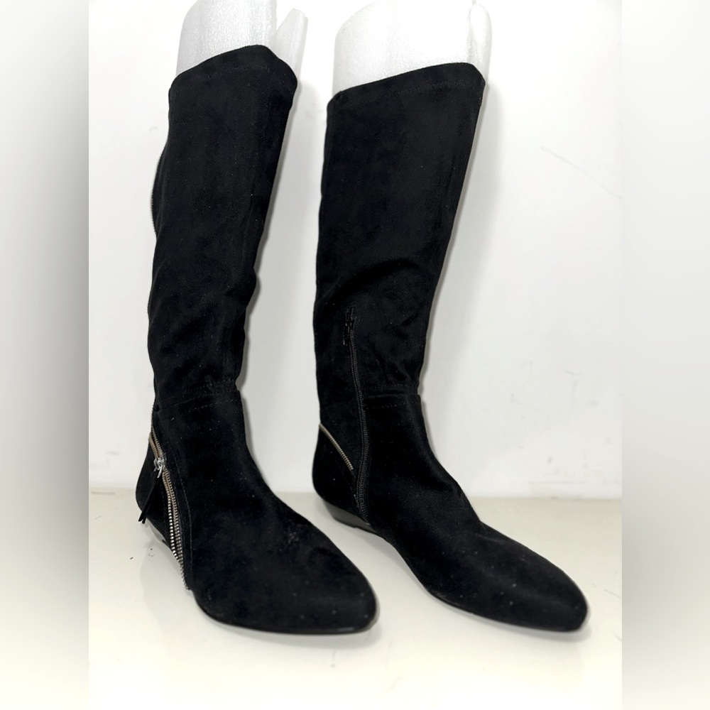 Nine West mid calf black suede zipper mini wedge boots NWT